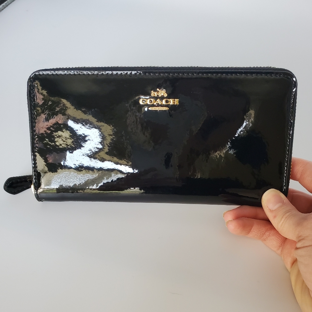 Patent leather zip up coach wallet